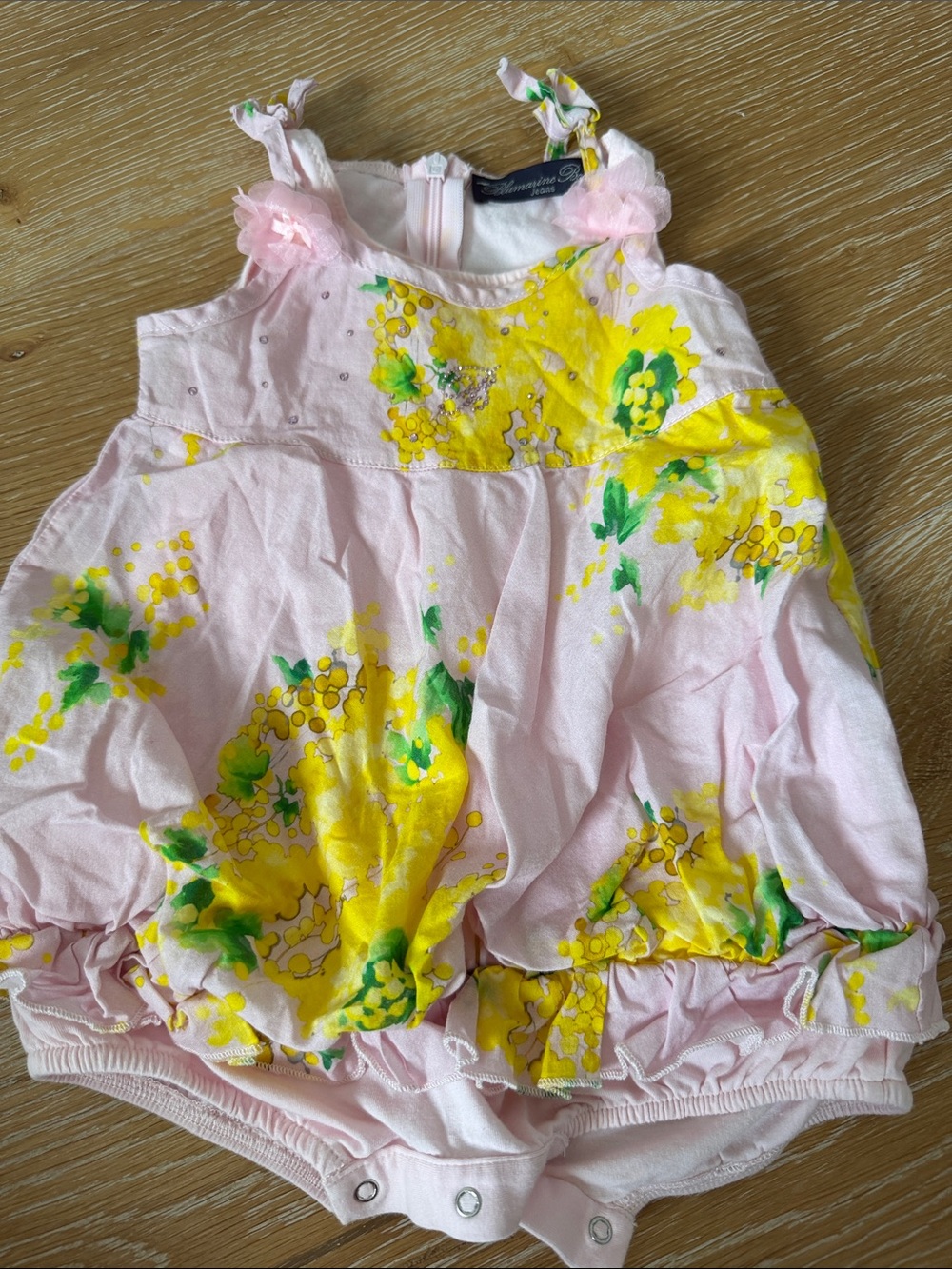Blumarine Baby Pink Floral Bubble Romper